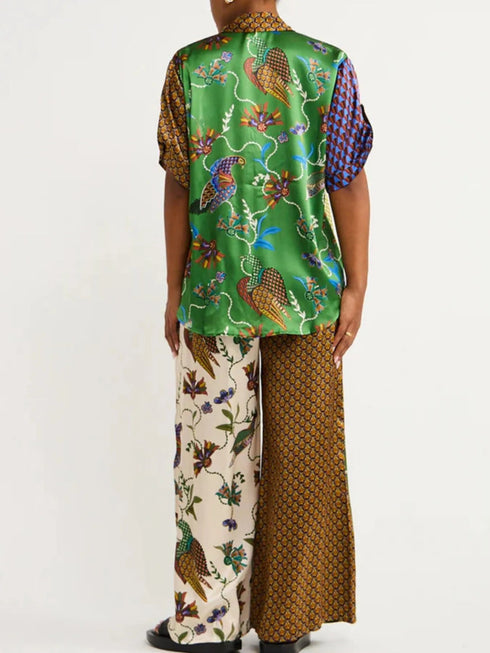'Qadira' Multicolour Print Button Up Shirt and Pants Set - Celes Fashion